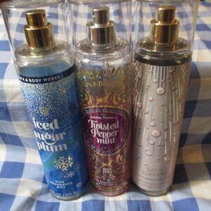 Lot of Three Used Bath & Body Works Body Sprays Peppermint SatinSlippers Sugar